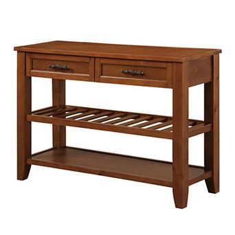 GOODSILO Mid-Century Style Solid Wood Console Table with Storage Drawers and Shelves