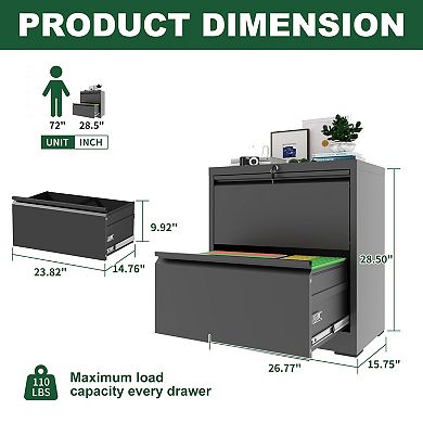 GOODSILO 2 Drawer Lateral File Cabinet with Lock, Metal Horizontal Filing Cabinet