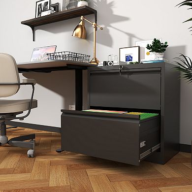 GOODSILO 2 Drawer Lateral File Cabinet with Lock, Metal Horizontal Filing Cabinet