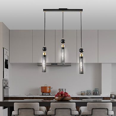 ELEMENT ACE Modern Three-Light Adjustable Pendant Chandelier with Cylindrical Mesh Shades