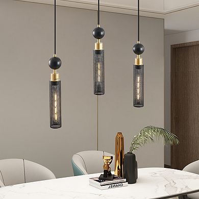 ELEMENT ACE Modern Three-Light Adjustable Pendant Chandelier with Cylindrical Mesh Shades