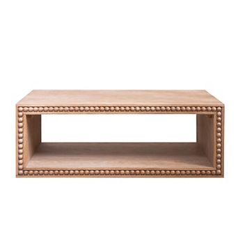 GOODSILO Rustic Beaded Edge Rectangular Coffee Table with Open Storage Shelf Farmhouse Style