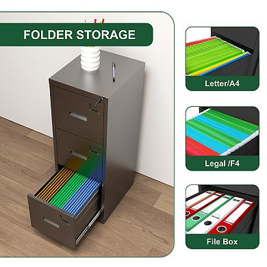 GOODSILO 3 Drawer Vertical File Storage Cabinet with Locking Mechanism and Card Slot