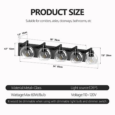 ELEMENT ACE 5-Light Modern Bathroom Vanity Fixture with Clear Glass Shades for Wall Mount