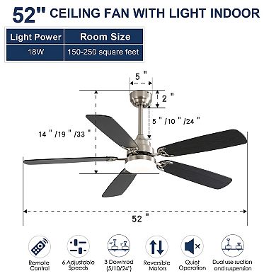ELEMENT ACE Modern 52 Inch LED Ceiling Fan with Remote Control and Integrated Light Fixture