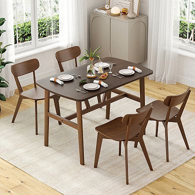 Modern Rectangular Wood Dining Table with Sturdy Metal Frame for Kitchen and Dining Room