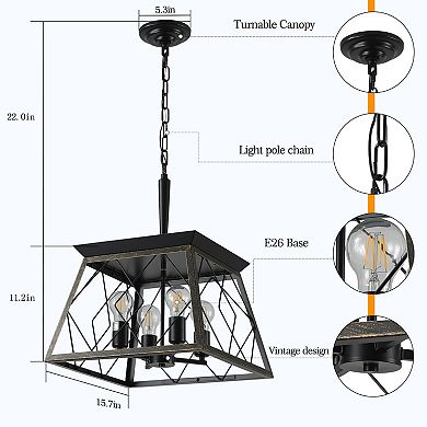 ELEMENT ACE Modern Industrial 4-Light Metal Cage Pendant Chandelier with Adjustable Chain