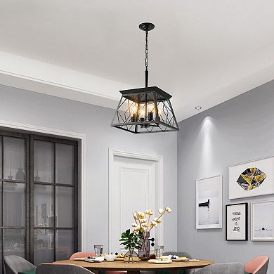 ELEMENT ACE Modern Industrial 4-Light Metal Cage Pendant Chandelier with Adjustable Chain