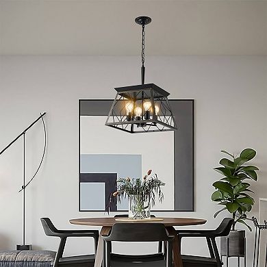 ELEMENT ACE Modern Industrial 4-Light Metal Cage Pendant Chandelier with Adjustable Chain