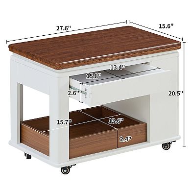 GOODSILO Modern Multi-Function Coffee Table with Foldable Top, Storage Tiers and Casters
