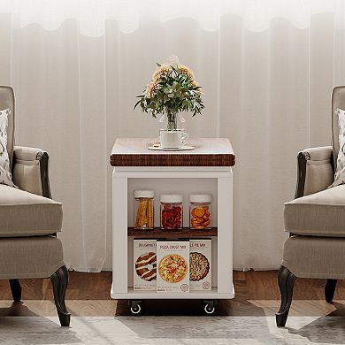 GOODSILO Modern Multi-Function Coffee Table with Foldable Top, Storage Tiers and Casters