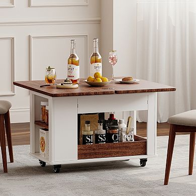 GOODSILO Modern Multi-Function Coffee Table with Foldable Top, Storage Tiers and Casters