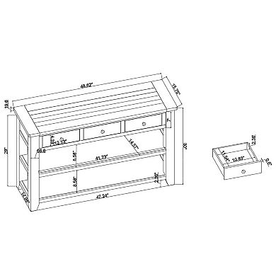 GOODSILO 48-Inch Solid Pine Wood Entryway Console Table with Three Drawers and Two Shelves