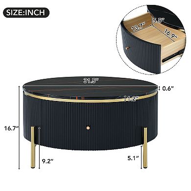 GOODSILO Modern Round Coffee Table with Two Spacious Drawers for Living Room Storage