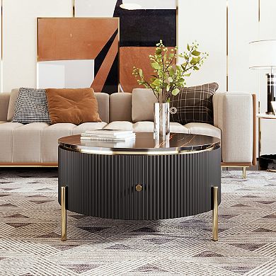GOODSILO Modern Round Coffee Table with Two Spacious Drawers for Living Room Storage