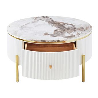 GOODSILO Modern Round Coffee Table with Two Spacious Drawers for Living Room Storage