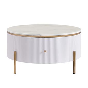 GOODSILO Modern Round Coffee Table with Two Spacious Drawers for Living Room Storage