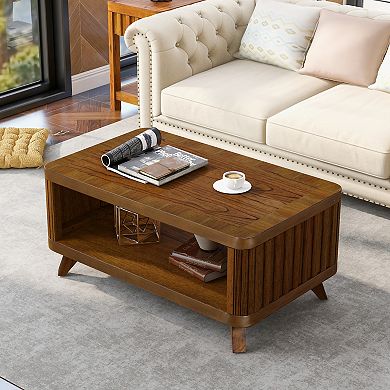 GOODSILO Rectangular Wood Coffee Table with Open Shelf Storage for Living Room Furniture