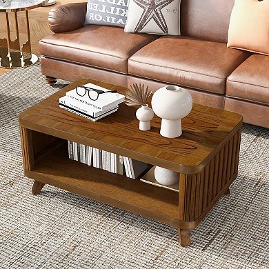 GOODSILO Rectangular Wood Coffee Table with Open Shelf Storage for Living Room Furniture