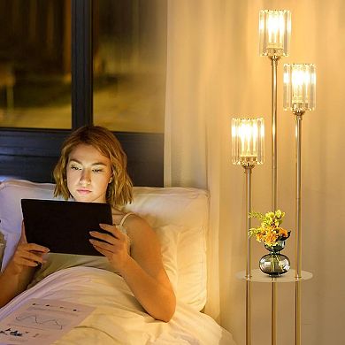 ELEMENT ACE Modern Crystal Floor Lamp with Shelves for Living Room and Bedroom