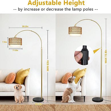 ELEMENT ACE Arc Floor Lamp, Adjustable Height, Remote Control, Dimmable LED Bulb, Dual Shade