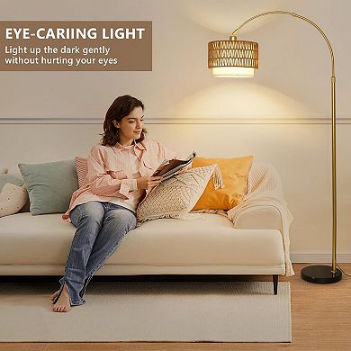 ELEMENT ACE Arc Floor Lamp, Adjustable Height, Remote Control, Dimmable LED Bulb, Dual Shade