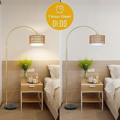 ELEMENT ACE Arc Floor Lamp, Adjustable Height, Remote Control, Dimmable LED Bulb, Dual Shade