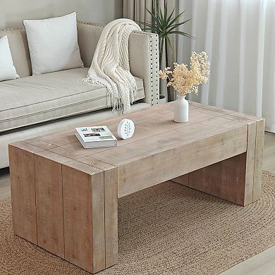 GOODSILO Modern Farmhouse Rectangular Wood Coffee Table for Living Room