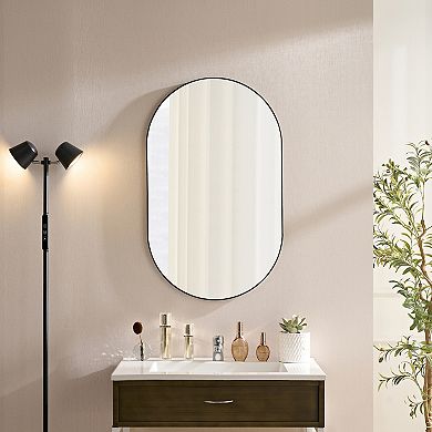 ELEMENT ACE Modern Oval Wall Mirror with Minimalist Metal Frame for Home Decor