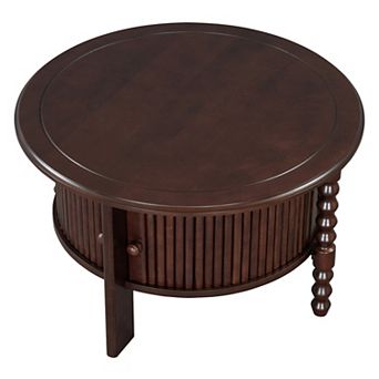 GOODSILO Vintage Round Coffee Table with Sliding Door Storage for Living Room