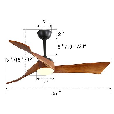 ELEMENT ACE 52 Inch Modern Ceiling Fan with Dimmable LED Light Solid Wood Blades Reversible DC Motor