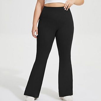 Women's Plus Size High Waist Flare Leggings with Wide Waistband Stretch Fit