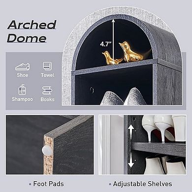 Arched Bookshelf, Modern Farmhouse Bookshelf Storage Cabinet w/Adjustable Shelves, Wood Bookshelf