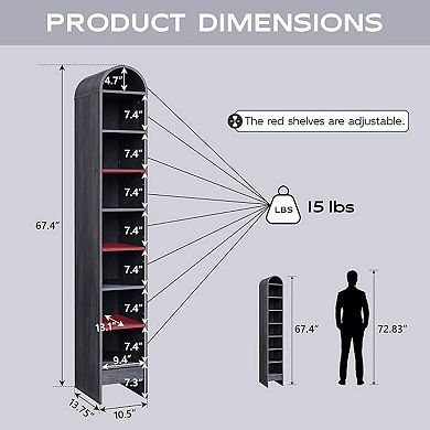 Arched Bookshelf, Modern Farmhouse Bookshelf Storage Cabinet w/Adjustable Shelves, Wood Bookshelf