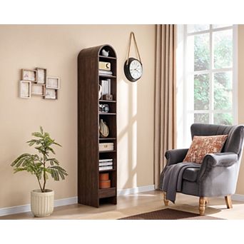Arched Bookshelf, Modern Farmhouse Bookshelf Storage Cabinet w/Adjustable Shelves, Wood Bookshelf