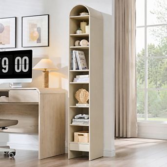 67" Bookshelf Storage Cabinet with Adjustable Shelves, Modern Wood Bookcase for Living Room Office