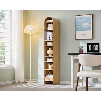Arched Bookshelf, Modern Farmhouse Bookshelf Storage Cabinet w/Adjustable Shelves, Wood Bookshelf