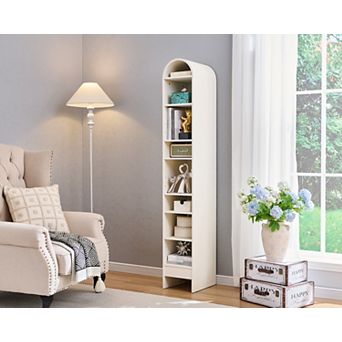 Arched Bookshelf, Modern Farmhouse Bookshelf Storage Cabinet w/Adjustable Shelves, Wood Bookshelf