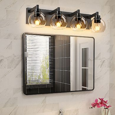 ELEMENT ACE 4-Light Industrial Vanity Lighting Fixture with Clear Glass Shades for Modern Bathrooms