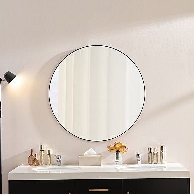 ELEMENT ACE Modern Circular Wall Mirror with Ultra-Narrow Metal Frame for Bathroom and Living Room