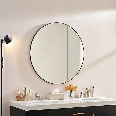 ELEMENT ACE Modern Circular Wall Mirror with Ultra-Narrow Metal Frame for Bathroom and Living Room