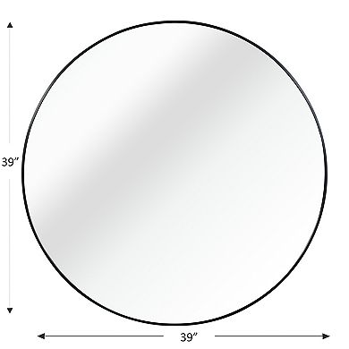ELEMENT ACE 39 Inch Black Metal Framed Round Wall Mirror with Shatterproof Design