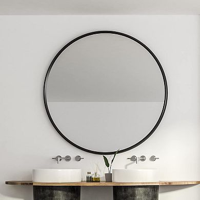 ELEMENT ACE 39 Inch Black Metal Framed Round Wall Mirror with Shatterproof Design