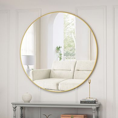 ELEMENT ACE Large Gold Round Metal Framed Wall Mirror for Bathroom Living Room and Bedroom Decor