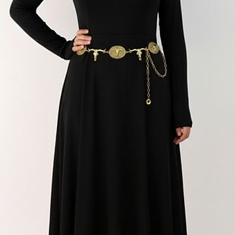 Women's Western Bull Head Concho Chain Belt with Oval Accents and Adjustable Fit 45.5in