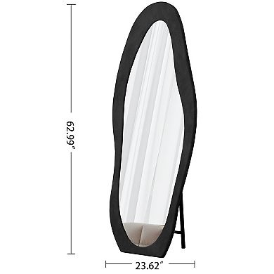 ELEMENT ACE Full Length Floor Mirror with Flannel Wrapped Wooden Frame and Irregular Wavy Design