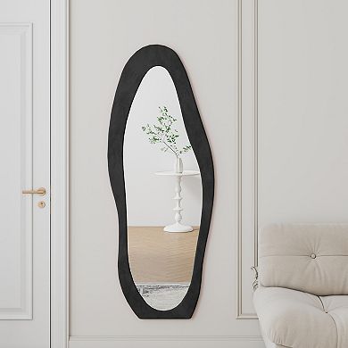 ELEMENT ACE Full Length Floor Mirror with Flannel Wrapped Wooden Frame and Irregular Wavy Design