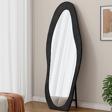 ELEMENT ACE Full Length Floor Mirror with Flannel Wrapped Wooden Frame and Irregular Wavy Design
