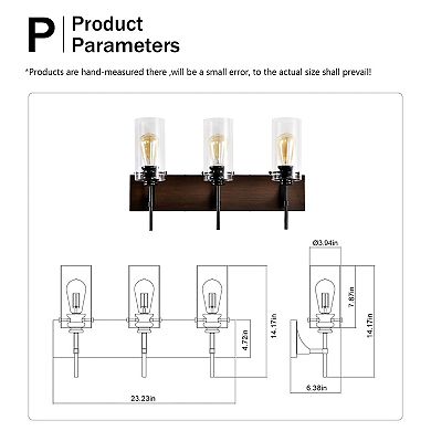 ELEMENT ACE Modern 3-Light Vanity Fixture with Clear Glass Shade for Bathroom and Kitchen Lighting