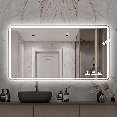 ELEMENT ACE 48x32 Inch LED Illuminated Bathroom Mirror with Anti-Fog Technology and Dimming Options